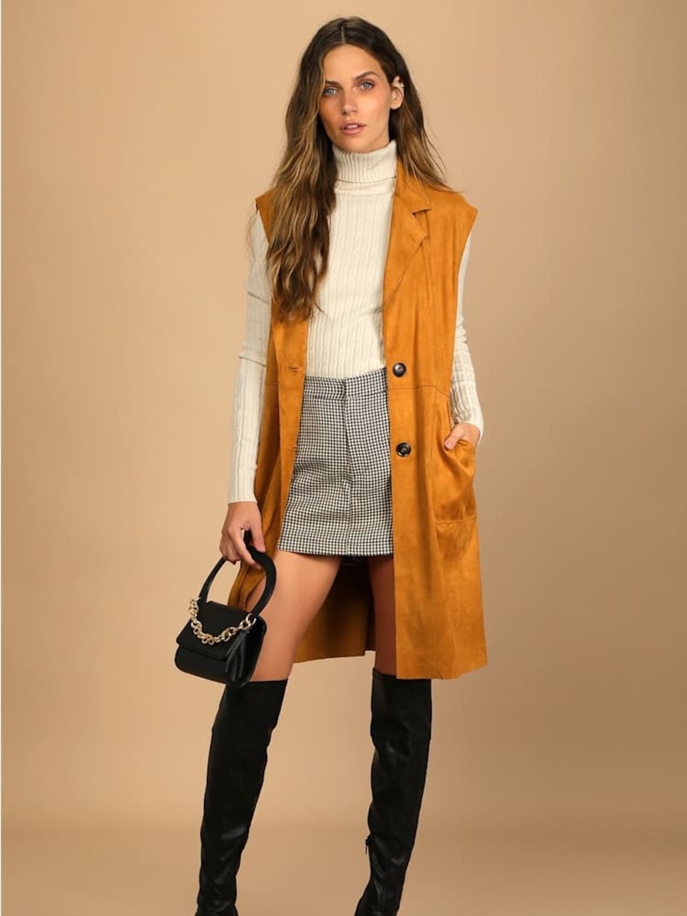 Lulus Camel Suede Trench Coat – Size Small | Distressed Look | Boho Western Mini